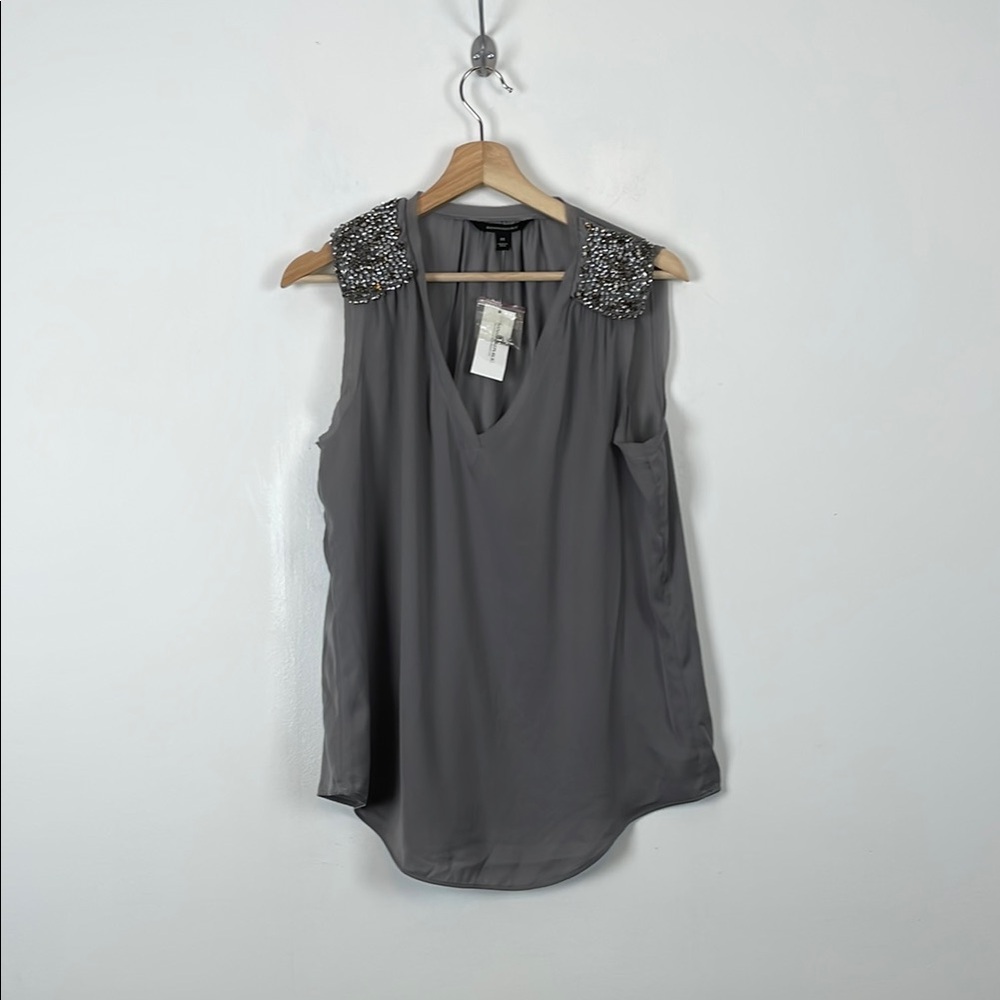 Banana Republic Womens M Embellished Faux Diamond Gray Sleeveless Tunic Tank Top